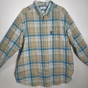 Columbia Shirt Mens‎ Extra Large Blue Tan Cream Plaid Long Sleeve Button Up